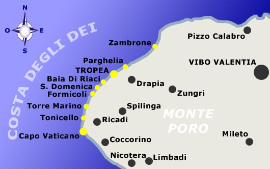 Mappa della Costa degli Dei in Calabria